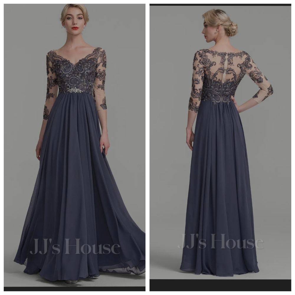 JJ's House v-neck floor Length chiffon lace dress 12